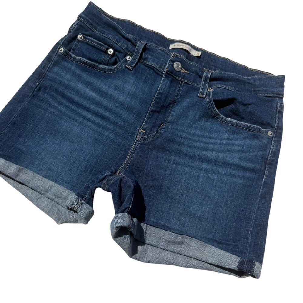 Levi’s Women’s Mid Length Denim Shorts W31 Dark Wash Stretch Cuffed
